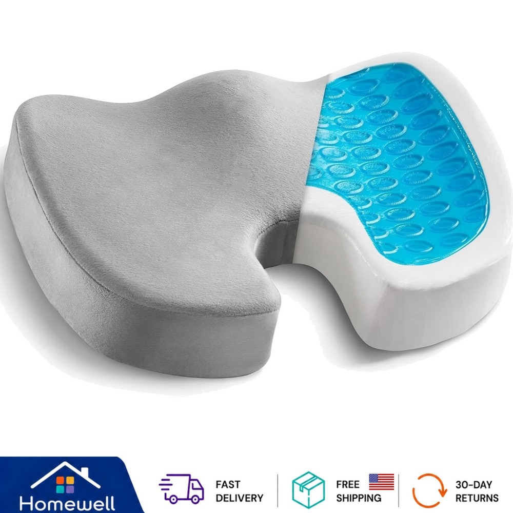 Orthopedic Memory Foam Gel Chair Cushion for Back Pain Relief – Grey 17.8×13.8