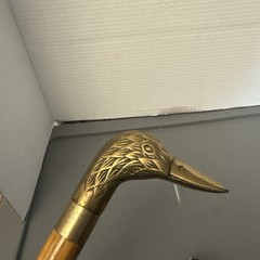 Vintage Brass Duck Mallard Head Wood Cane Walking Stick 34.5” pre owned