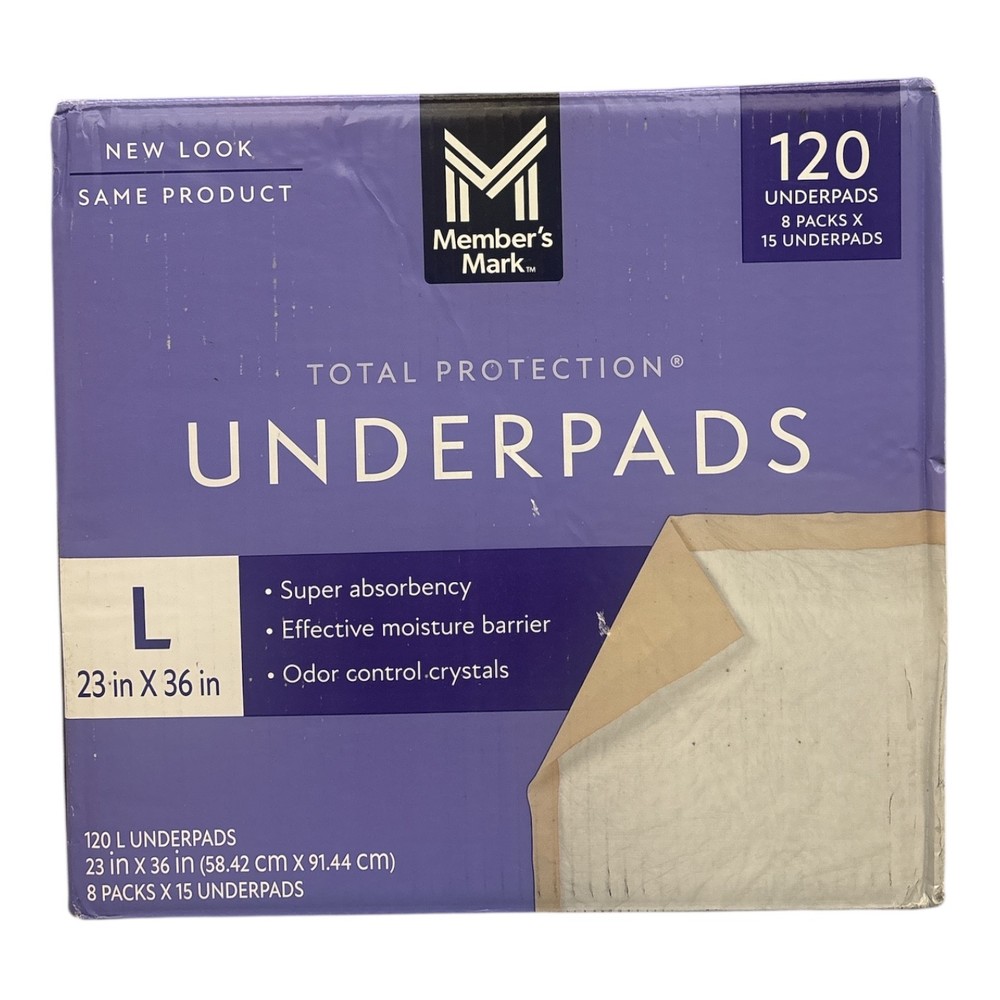 Member’s Mark Total Protection Super Absorbant Underpads, 120 Pack, Large 23×36″