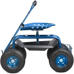 360° Swivel Seat & Tool Tray & Steering Handle, Rolling Workseat, Blue