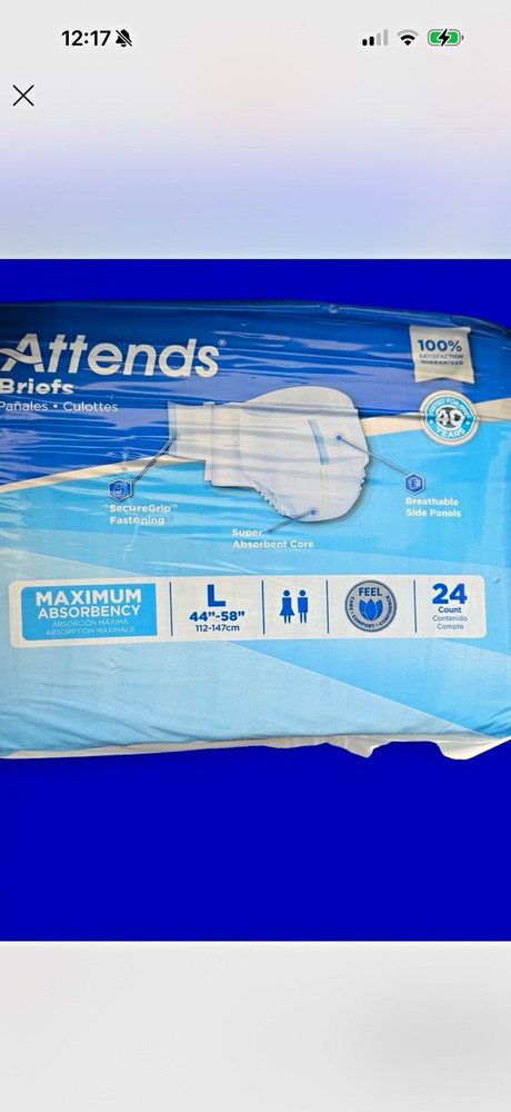 Attends Incontinence Briefs Maximum Absorbency Breathable 44-58 in 24 Ct