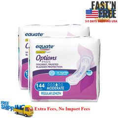 2pk Equate Options Incontinence Pads, Moderate Regular, 144 Ct, Bladder Control