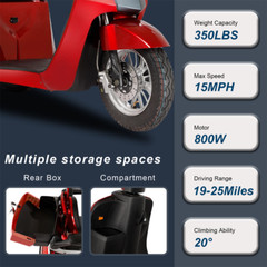 Three-Wheel Mobility Scooter 800W 60V 20AH Battery Motor for Adult Senior