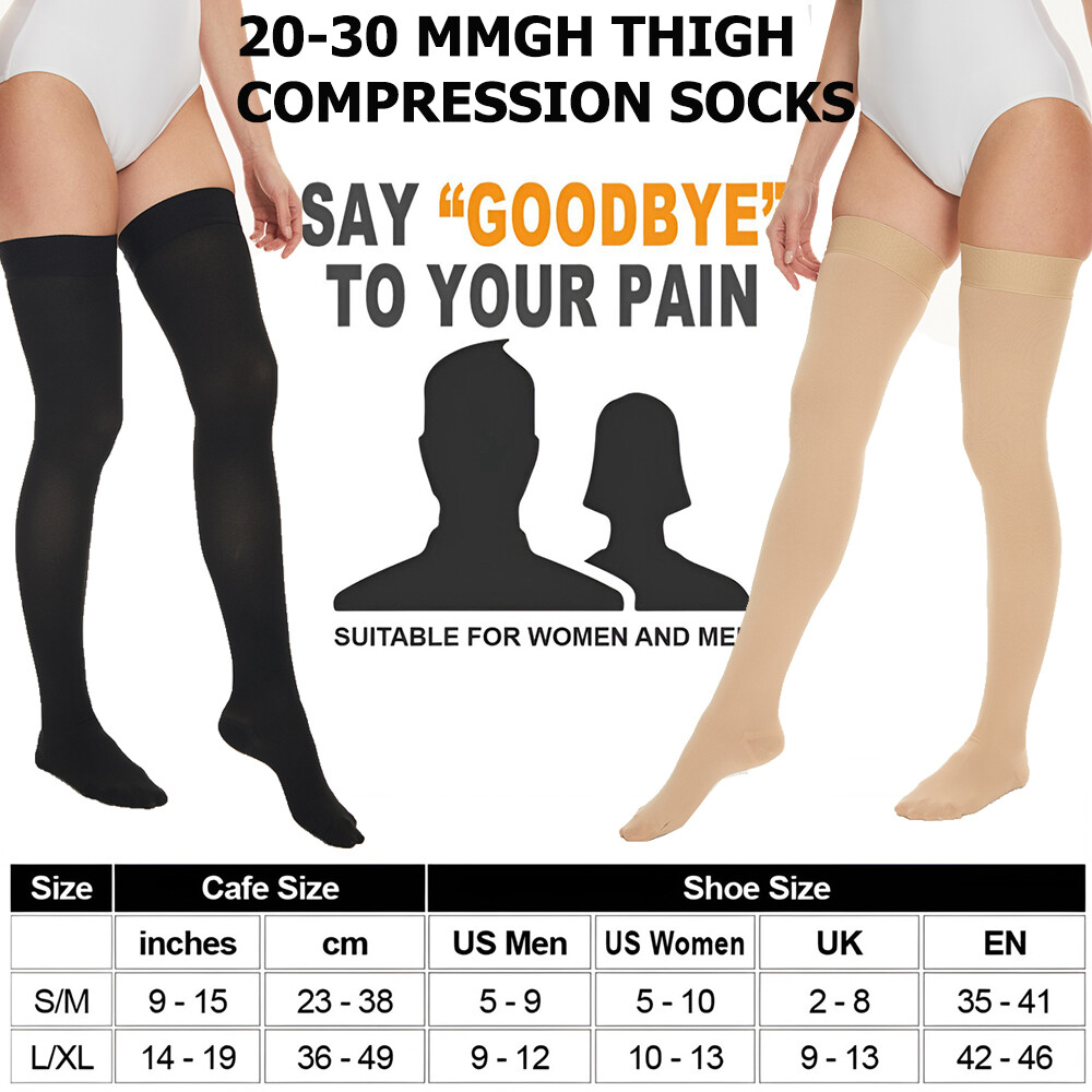 Prevent Varicose Vein 20-30mmHg Graduated Thigh High Stockings w/ Silicone Band