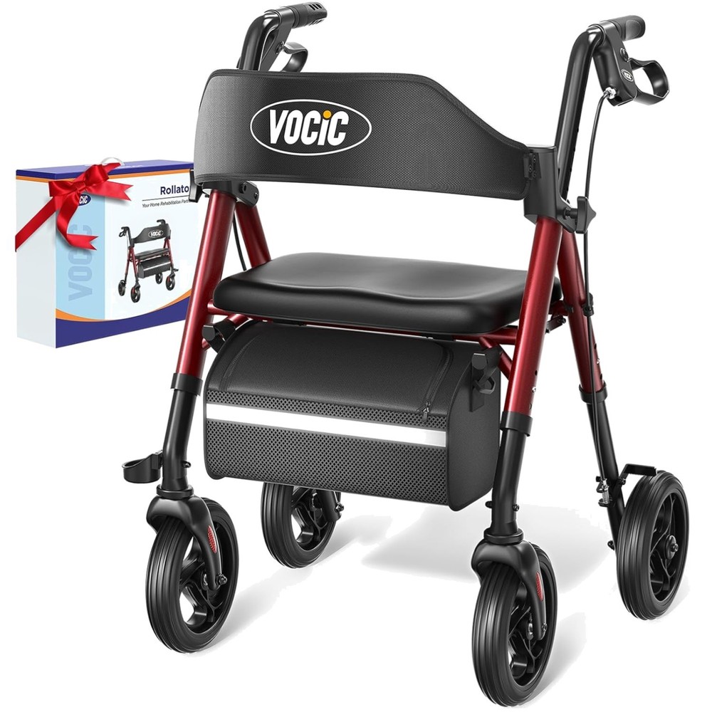 Lightweight Rollator Walker with Seat, 350lb Capacity