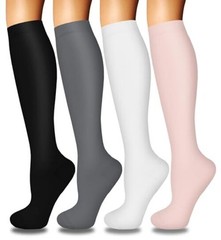 4 Pairs Compression Socks for Women Large-X-Large 01-black/Grey/White/Pink