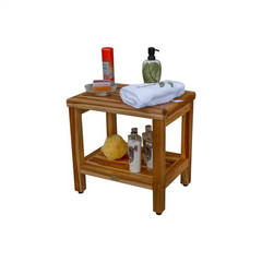 Earthyteak Classic 18 In. Teak Shower Bench with Shelf