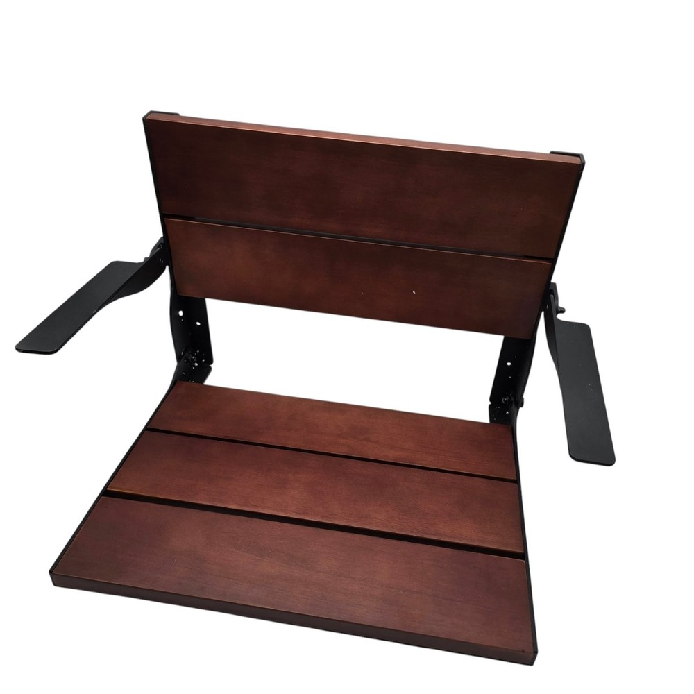 YSLRSM Folding Shower Seat Wall Mounted 20in with Back Arms 400lb Capacity Teak