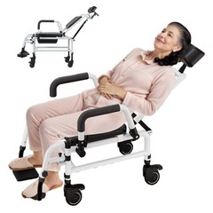 Shower Chair with Wheels, Adult Bedside Commode Chair with Headrest