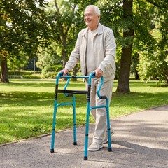 Costway One-button Folding Walker Aluminum Walking Frame w/ Adjustable Height