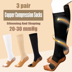 3Pair Copper Compression Socks Full Toe Sox for Women Men – S/M, L/XL, XXL Gifts