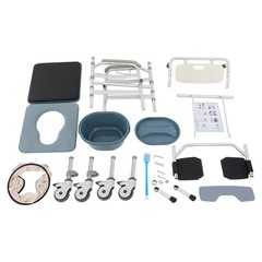 Height Adjustable Commode Chair, Rolling Shower Wheelchair, Versatile Design