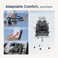 Lumbar Support Pillow – Memory Foam Back Cushion for Office & Car, Dark Grey