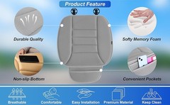 Premium Car Seat Cushion with Comfort Memory Foam and Non-Slip Rubber Bottom
