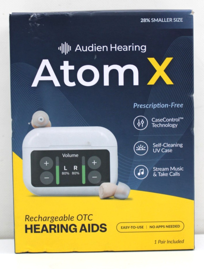 Audien Hearing Atom X Wireless Rechargeable OTC Hearing Aids. NEW