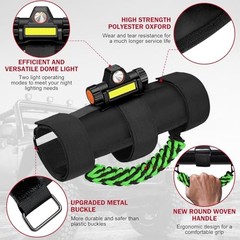 2 x Roll Bar Grab Handles with Light – Paracord Grip Green With LED Light