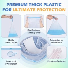 150 Pack Disposable Commode Liners with Absorbent Pads Drawstring Bedside Toilet