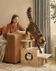 Kinotail 3-In-1 Pet Stairs For Cats 7.87 Depth Pet Steps For Cat Wood Cat