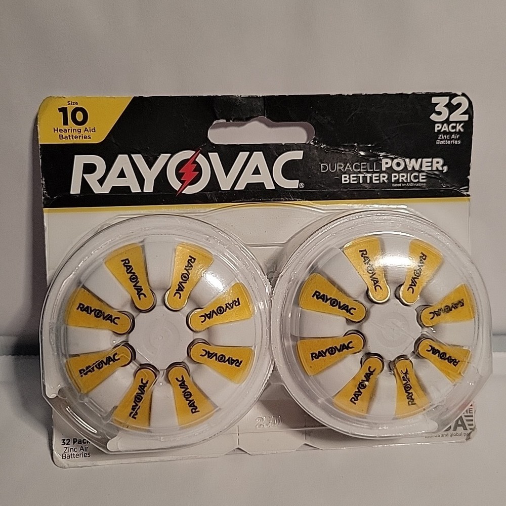 Rayovac Size 10 Hearing Aid Batteries 64 Pack Total Yellow Tabs 08/2026