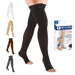 Truform Compression Stockings 20-30 mmHg Thigh High Black Open Toe Large