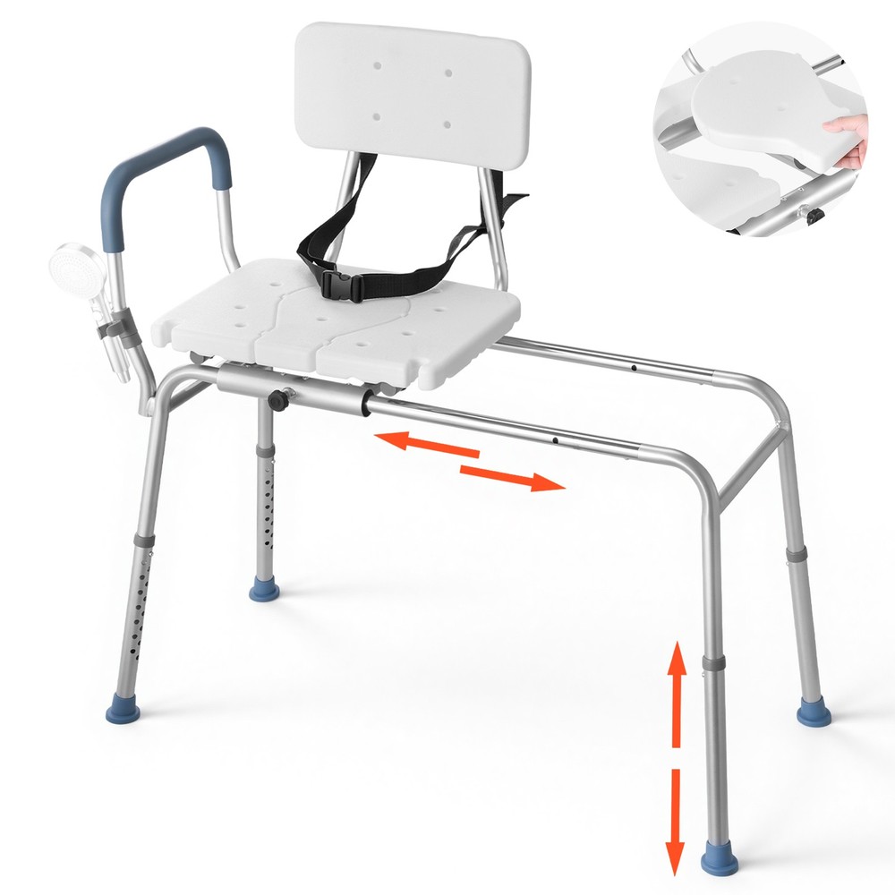 VEVOR Sliding Shower Chair Tub Transfer Bench with Cut-Out Seat Backrest 400 lbs
