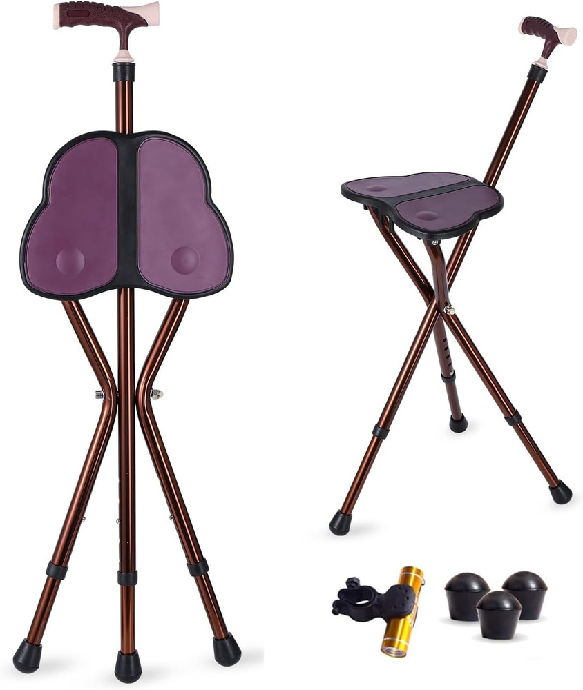 Folding Cane Seat 441 Lbs Capacity Thick Aluminum Alloy Cane Stool Crutch Chair