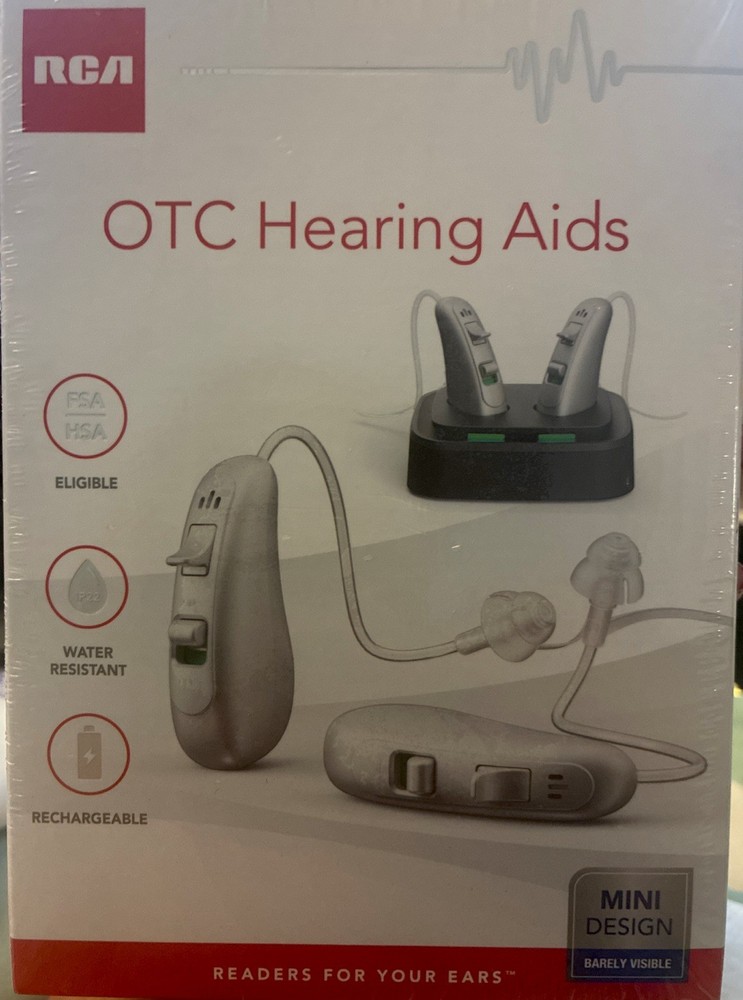 New Sealed RCA OTC Behind-the-Ear Hearing Aid with Recharging Stand – Left/Right