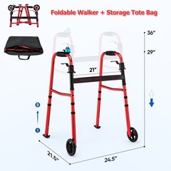 6.8lbs Lightweight Folding Walkers for Seniors Travel 2 Wheels 350lb Capacity