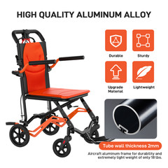 Folding Wheelchair Transport Chair w/ Locking Handbrake & Removable Flip Armrest