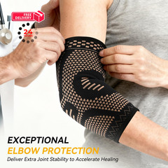 INDEEMAX Copper Elbow Compression Sleeve, 2 Pack Medium, Black
