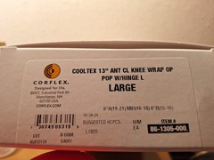 Corflex Cooltex 13″ Anterior Closure Knee Wrap OP Pop wHinge. Large. NEW!
