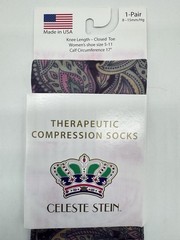 Celeste Stein Therapeutic Compressions Knee Length Women’s Socks -Purple Paisley