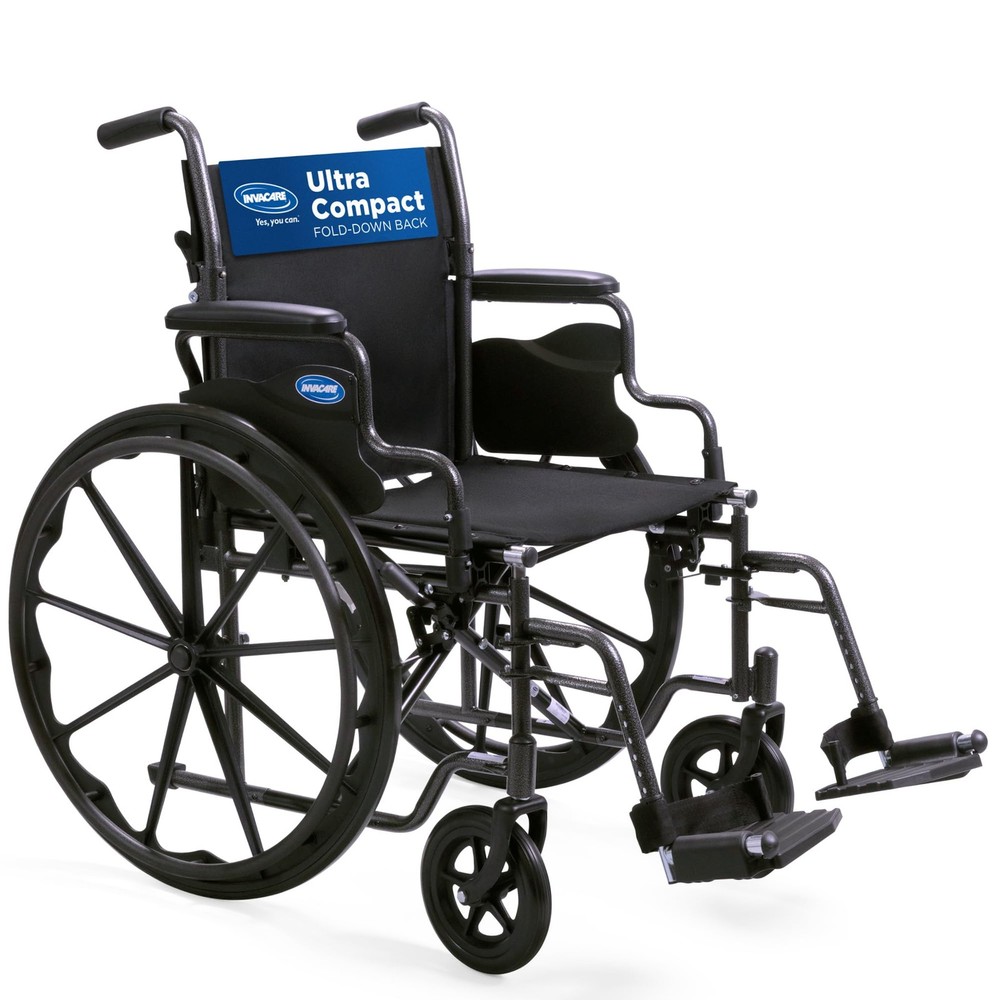 Invacare Folding Wheelchair with 18″ Seat, Removable Arms, Footrests – Black