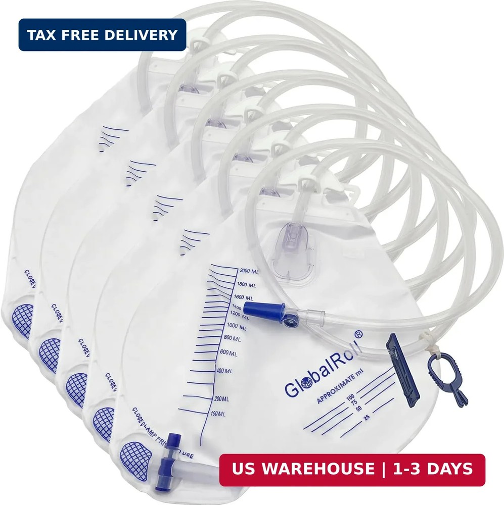 Urinary Drainage Bag with Anti-Reflux Chamber, Urine Bag with 2000 mL Volume, 48