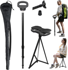 Adjustable Cane with Seat Folding Lightweight, Portable Cane Chair for Adults &
