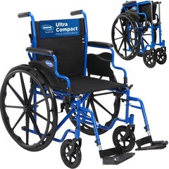 Invacare Folding Wheelchair with 18″ Seat, Removable Arms, Footrests – Blue