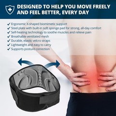 Strong Self-Heating Fit Lower Back Brace – Advanced Composite Fiber Suppor