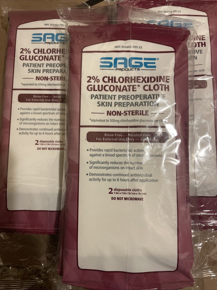 Sage Products 2% Chlorhexidine Gluconate PreOp Prep – 3 Packs= 6 Cloths Total