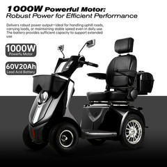 Heavy Duty 4 Wheel Mobility Scooters for Seniors 1000W 40 Miles 500 lb Capacity