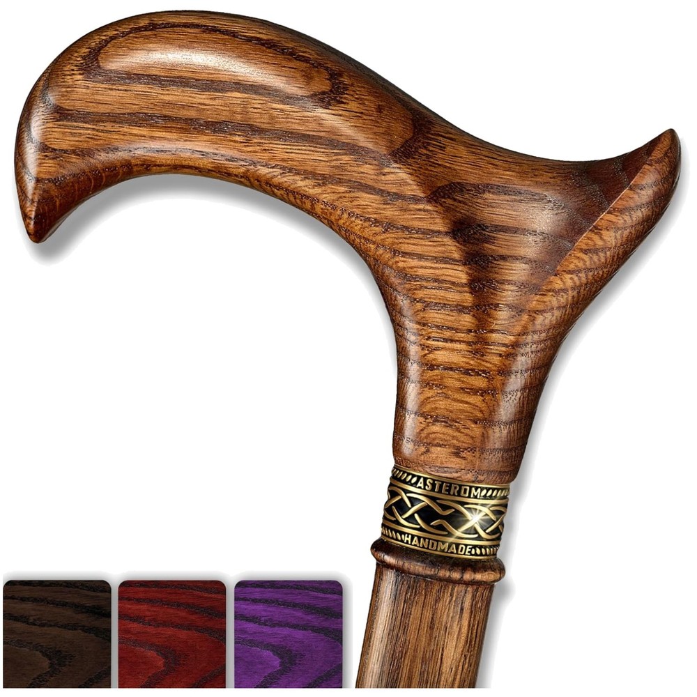 Handcrafted Oak Wooden Walking Cane – Ergonomic Derby Handle