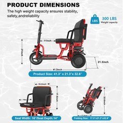 700W Dual Motor 3-Wheel Foldable Senior Mobility Scooter 20 Miles / Battery
