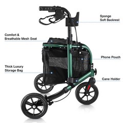 3-Wheel Rolling Walker 260lbs Folding Rollator Walker with 8in Wheels Seat Green