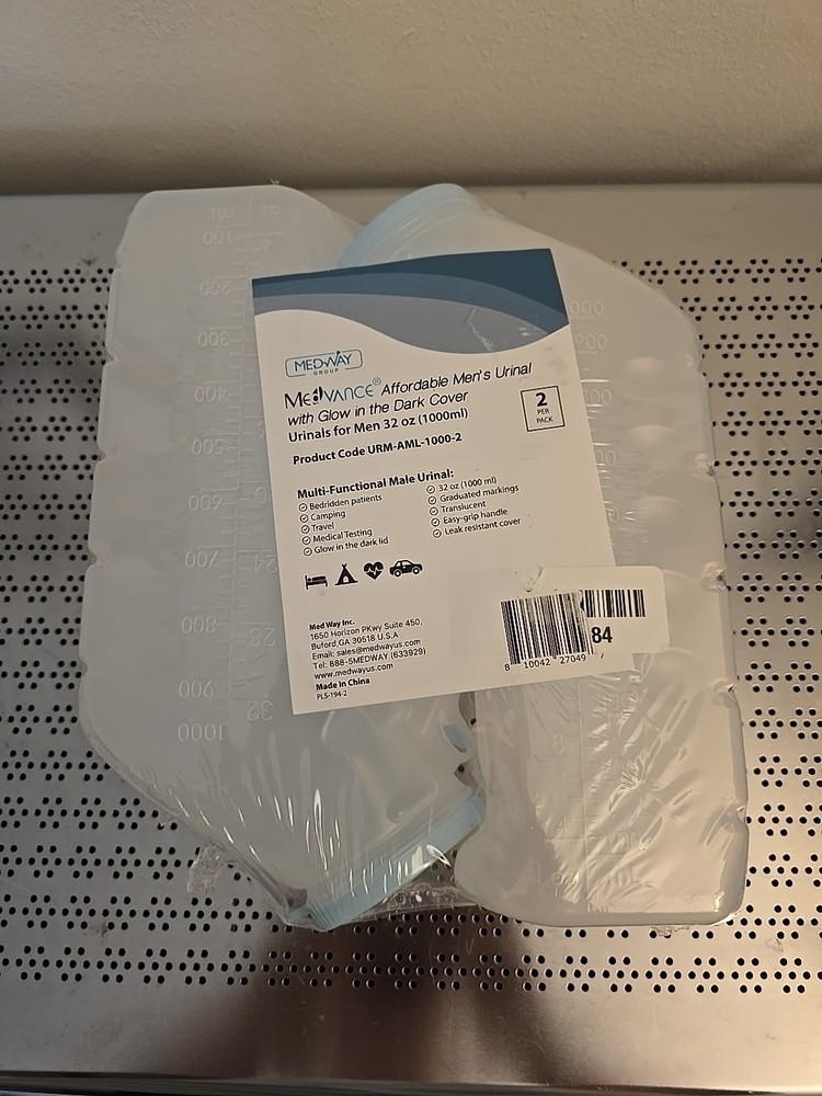 Set Of 2 Deluxe Male Urinal with Glow-in-Dark Lid 1000 mL Proof Pop Cap Lid