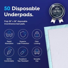 50x PULP 36×36 Incontinence Bed Pads – XL, Ultra Absorbent, Leak-Proof