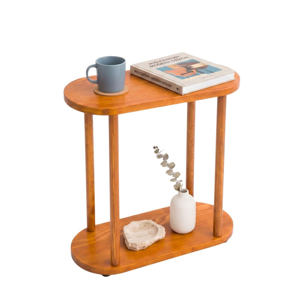 Genesis Woodesign Oval Solid Wood Narrow Side Table Slim Small Pedestal Coffee