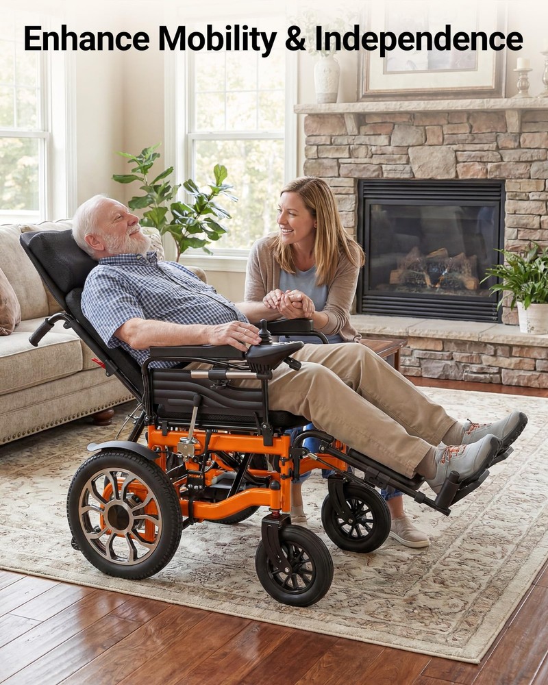 Reclining Medical Foldable Power Electric Wheelchair Back Support 16″ Wheel