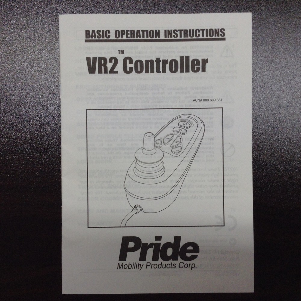 Pride INFMANU3354 Power Wheel Chair VR2 Joystick Controllers Instruction Manual