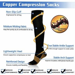 3 Pairs Copper Compression Socks 10-20mmHg Moisture Wicking Support Stocking XXL