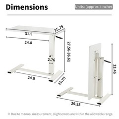 Foldable Overbed Table with Wheels Bedside Desk White