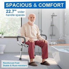 Adjustable Shower Chair with Padded Armrests & Back | Heavy Duty Bath Seat for S